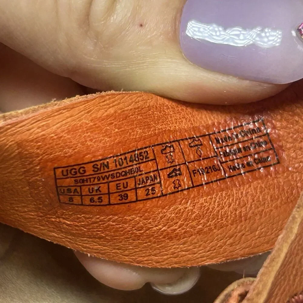 UGG SERINDA Orange Fire Opal Leather Cork Wedge Platform Sandals 8 - Picture 6 of 6